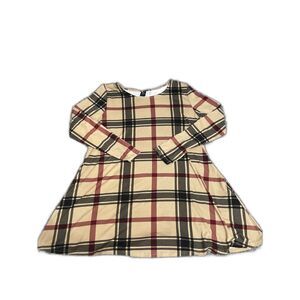 Lildy beige black burgundy plaid long-sleeve swing tunic dress With Pockets L-XL